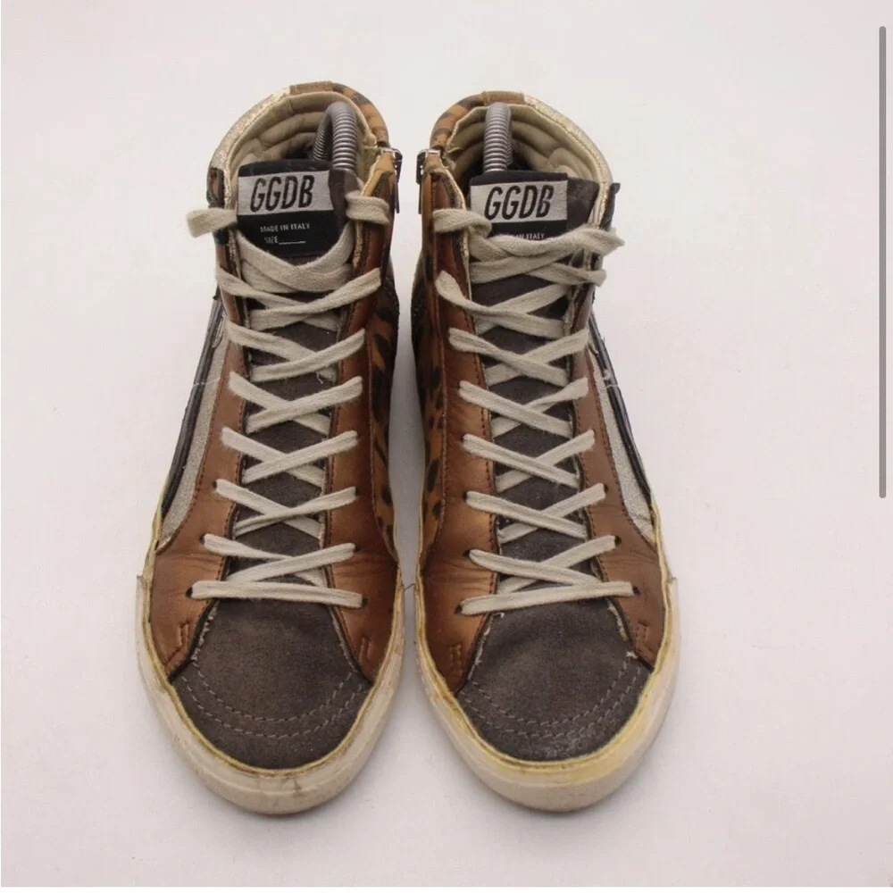 GGDB Golden Goose Slide High Top Glitter Leather Womens animal print Sneakers 39 - Picture 2 of 9